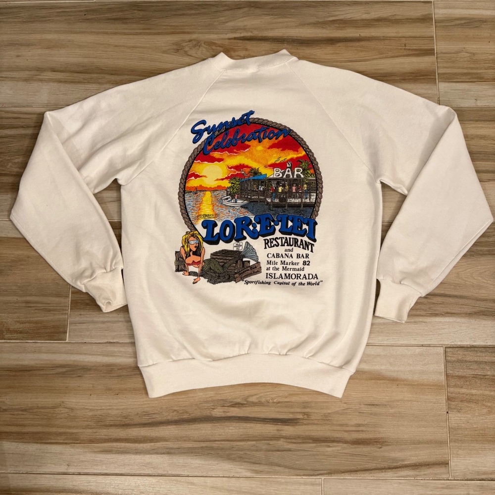 Vintage Jerzees Lorelei Islamorada Florida Keys Sweatshirt White Large Made USA